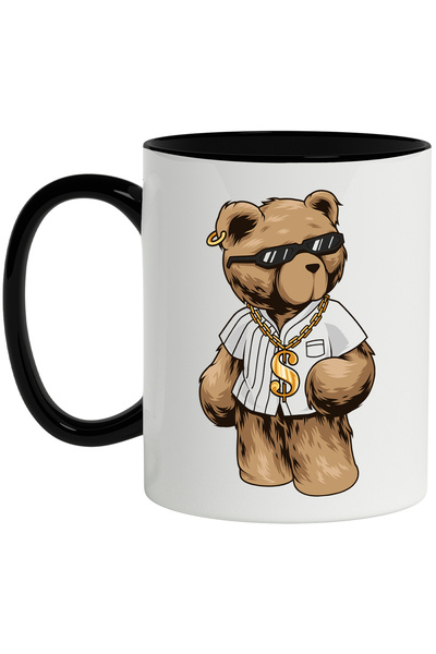 StoryGift Romania Cana Cu Urs De Plus, Lant, Ochelari De Soare, Cercel, Multicolor 330 ml, Ceramic, Cu Maner Negru