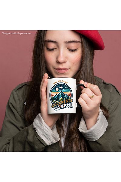 StoryGift Romania Mug motivational message don't stop conquer the mountain top adventure, 330ml, Ce, Cu, STG