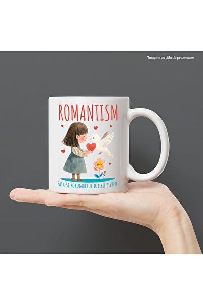 StoryGift Romania Cana Cu Fata Stil Desene Animate Cu Breton Inima, Porumbel Alb, Text Romantism, , Cu ,stg