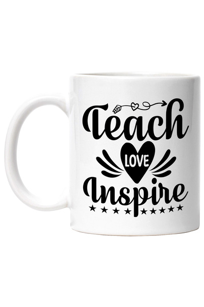 StoryGift Romania Cana cu inimioara si stelute cu textul "Teach, love, inspir...