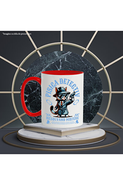 StoryGift Romania Cana Pisica Detectiv Rezolvand Mistere - Sherlock Cat, 330ml, Ceramic Cu Maner R, Cu ,stg