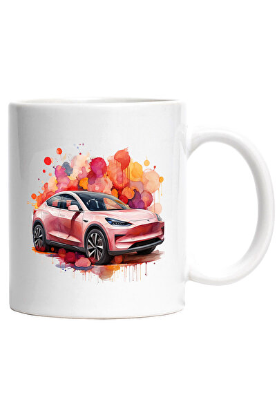 StoryGift Romania Cana Cu Masina, Brand Tesla, Ilustratie Watercolor, Multico...