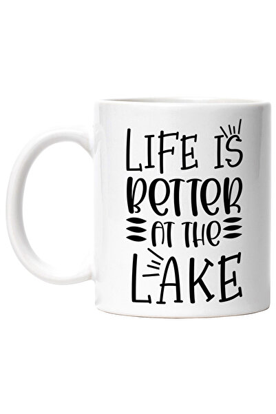 StoryGift Romania Cana cu textul "Life is better at the lake" - viata e mai buna la lac cu Maner A, Cu Maner Alb