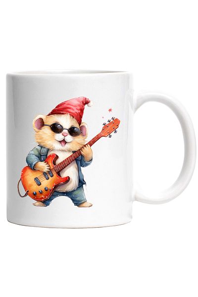 StoryGift Romania Cana cu un soarece care canta la chitara | ilustratie | instrument muzical | mel, Cu Maner Alb