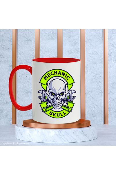 StoryGift Romania Mug With Message In English Mechanic Skull, Key, Skull, Emblem, Multicolor 330 , With ,STG