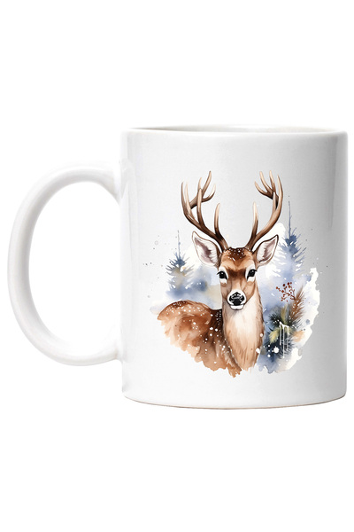 StoryGift Romania Cana cu un cerb, ilustratie, in padure, natura, brazi, ierb...