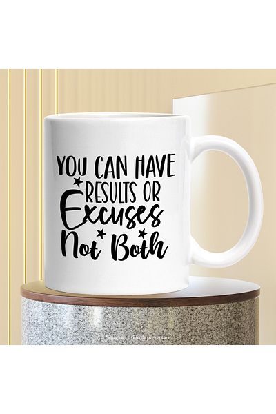 StoryGift Romania Cana cu mesaj motivational "You can have results or excuses, not both" - poti av, Cu Maner Alb