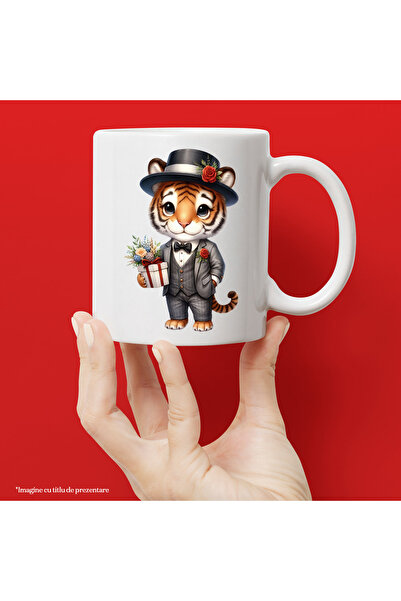 StoryGift Romania Mug with a tiger, illustration, hat, gift, popcorn, but for the girlfriend, Vale, Cu, STG