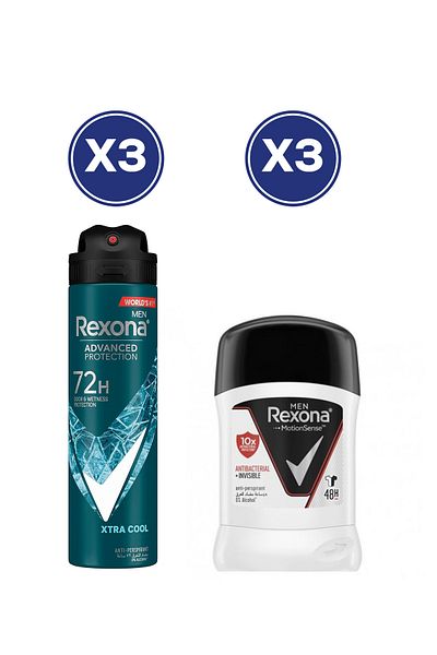 Rexona Men Deo Spray Xtra Cool 150ml x3 + Deo Stick Antibacterial 40g x3 – Bundle