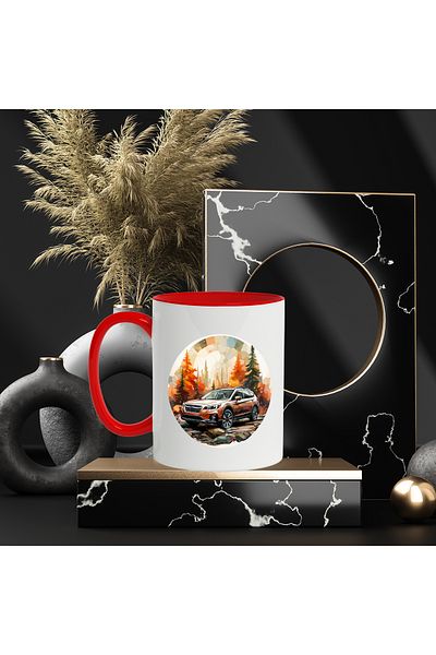 StoryGift Romania Mug With Car, Autumn, Stones, Forest, Fir Trees, Multicolor 330 ml, Ceramic with Ma, With, STG