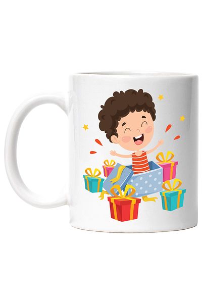 StoryGift Romania Cana Cu Cutii De Cadou, Panglica, Funda, Stele, Copil, Aniversare, Multicolor 33, Cu Maner Alb