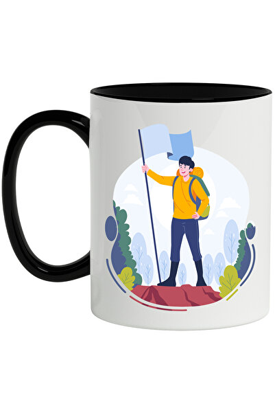 StoryGift Romania Cana Cu Steag, Munte, Padure, Copaci, Ghiozdan, Varf, Multicolor 330 ml, Ceramic, Cu Maner Negru