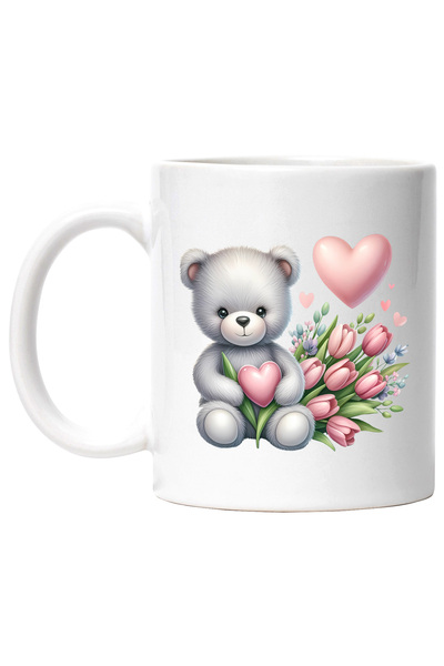 StoryGift Romania Cana cu un ursulet de plus care tine o inimioara, ilustrati...