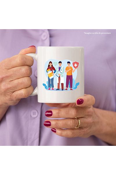 StoryGift Romania Cana Cu Personal Medical, Medicina, Doctor, Asistenta, Pastile, Sanatate, Multic, Cu Maner Alb