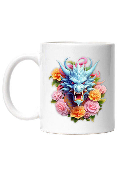 StoryGift Romania Cana cu un dragon albastru furios, isi arata coltii, an chi...