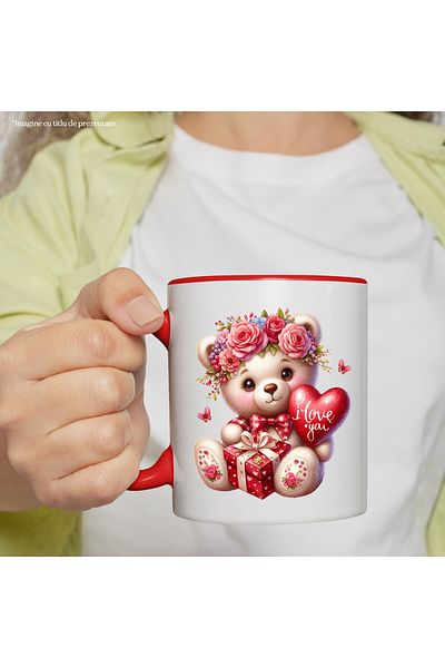 StoryGift Romania Mug with a teddy bear | illustration | happiness | gift | heart with the message "I, With, STG.