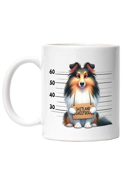 StoryGift Romania Cana cu Shetland Sheepdog (ciobanesc de Shetland), caine, animal de companie, il, Cu Maner Alb
