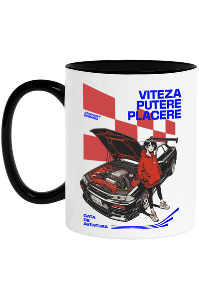 StoryGift Romania Cana cu Fata Stil anime Cu hanorac Rosu Langa Masina Cu Mot...