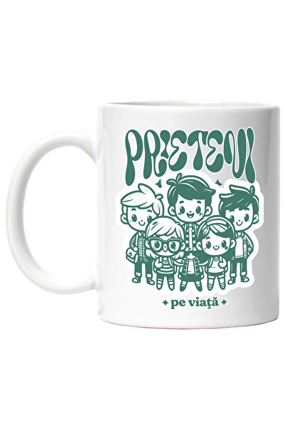 StoryGift Romania Cana grup de prieteni pe viata iubire familie, 330ml, Ceramic cu Maner Alb, Cu Maner Alb