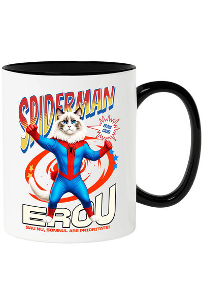 StoryGift Romania Cana cu Ragdoll Pisica In Costum de SpiderMan cu Pelerina, ...