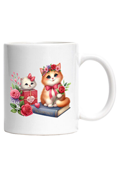 StoryGift Romania Cana cu 2 pisicute fericite | ilustratie | trandafiri | ini...