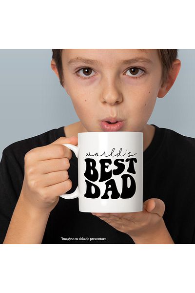 StoryGift Romania Cana cu Text in Engleza World's Best Dad, Cel mai Bun Tata din Lume, Scris Incli, Cu Maner Alb