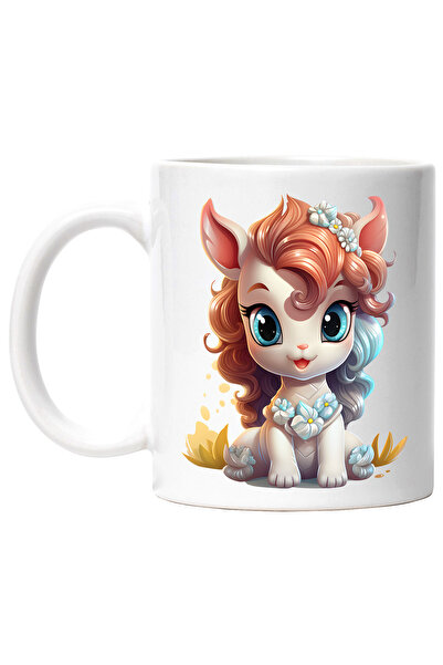 StoryGift Romania Cana cu un unicorn vesel | ilustratie | floricele albe | pl...