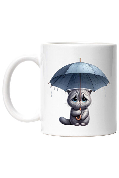 StoryGift Romania Cana cu o pisicuta gri care tine o umbrela | ilustratie | t...