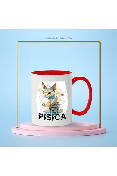 StoryGift Romania Mug With Message Cat, Sphynx, Steampunk, Building, Multicolor 330 ml, Ceramic c, With ,STG