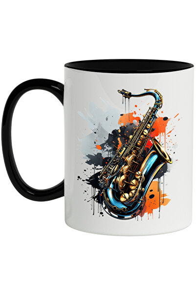 StoryGift Romania Cana Cu Saxofon, Instrument Muzical, Jazz, Vopsea, Multicol...
