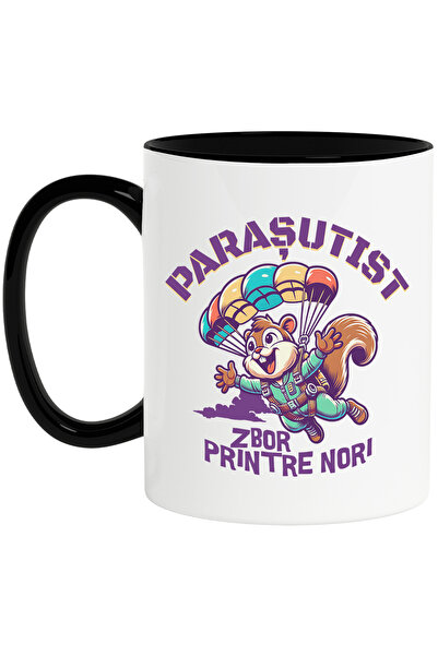StoryGift Romania Cana Veverita cu parasuta text parasutist zbor , 330ml, Cer...