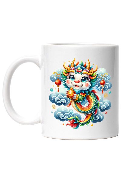 StoryGift Romania Cana cu un dragon chinezesc, ilustratie, anul dragonului, nou, decoratiuni, bucu, Cu Maner Alb