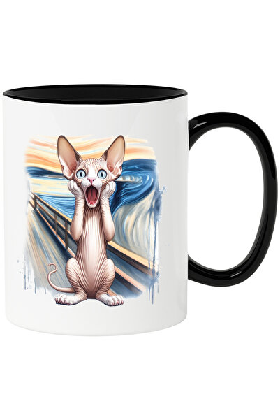 StoryGift Romania Cana cu pisica sphynx speriata/uimita, se tine cu mainile d...