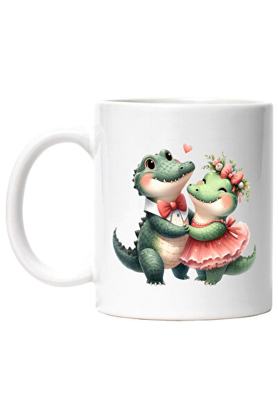 StoryGift Romania Cana cu 2 crocodili, ilustratie, funda, floricele, rochie, ...