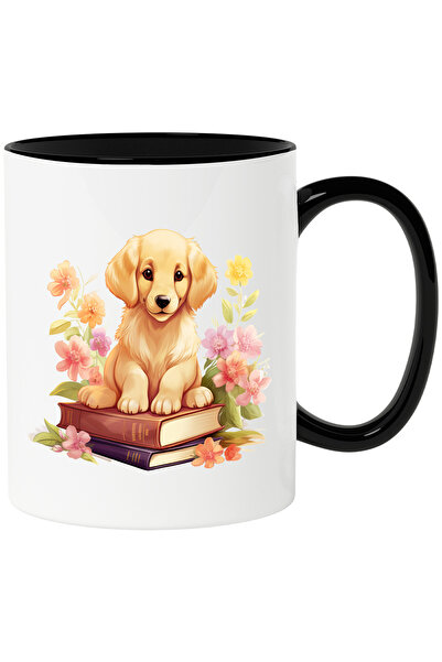 StoryGift Romania Cana cu un catel Golden Retriever care sta pe 2 carti inchi...