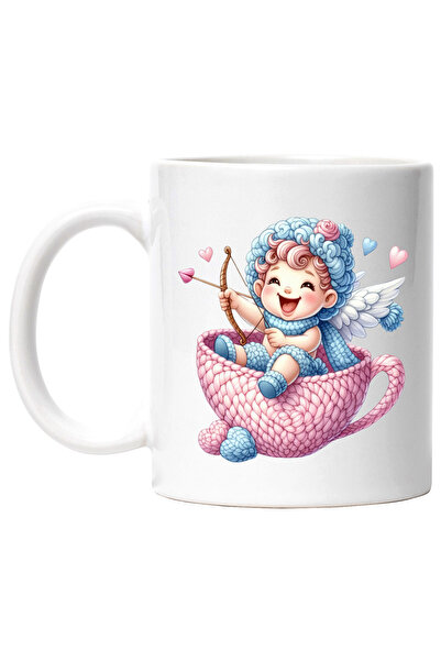 StoryGift Romania Cana cu un bebelus Cupidon, ilustratie, lana, aripi, Valent...