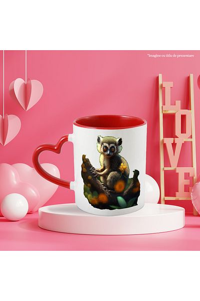 StoryGift Romania Mug With Monkey, Jungle, Trees, Animals, Ceramic, 330ml, with Red Heart Handle, With Ma, STG
