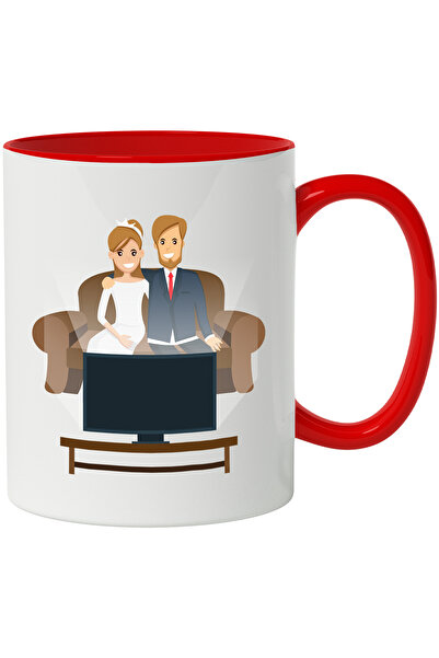 StoryGift Romania Cana Cu Televizor, Cuplu, Canapea, Multicolor 330 ml, Ceram...