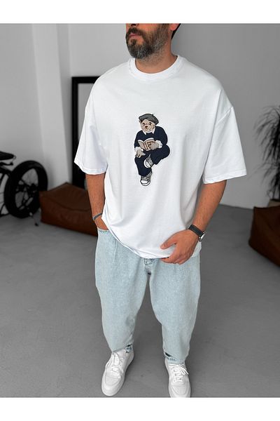 BYBASICMAN White Bear Patch Oversize T-Shirt By-067
