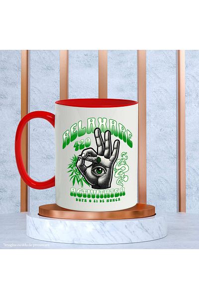 StoryGift Romania Mug with Human Hand Green Eyes Hobby Relaxation Vacation Text in Romanian Relax, With Red Handle