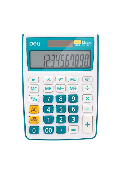 Deli Desktop Calculator, 12 Digits, White/Blue, Dual Power