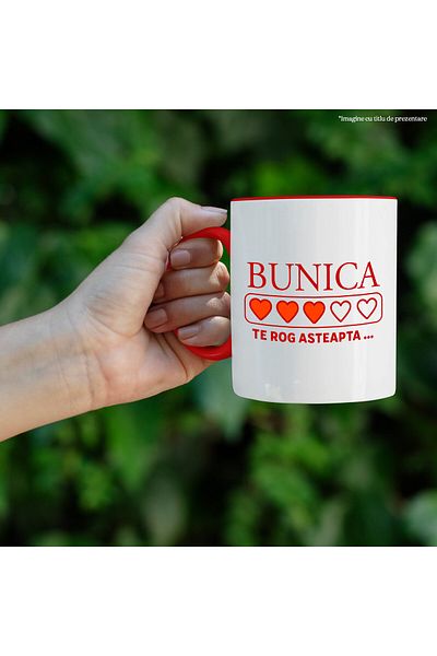StoryGift Romania Mug with Hearts Filled with Color or Empty Text Grandma Please Wait, Love, With, STG