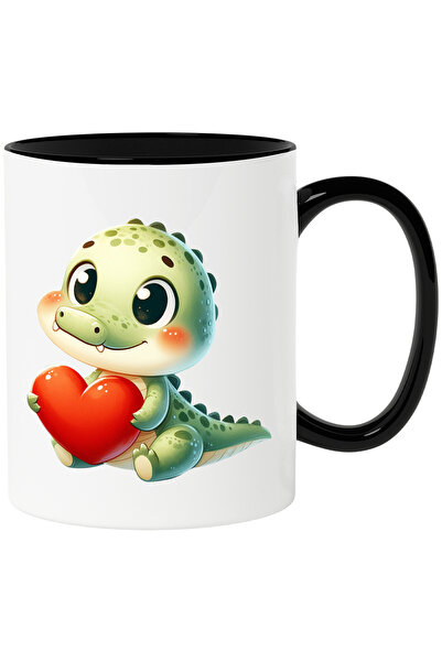 StoryGift Romania Cana cu un pui de crocodil care tine o inima | ilustratie | grija | copilarie | , Cu Maner Negru