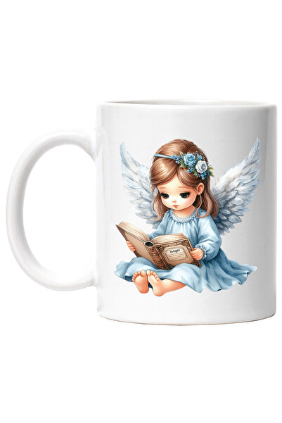 StoryGift Romania Cana cu o fetita dragalasa cu aripi de ingeras care citeste, ilustratie, carte, , Cu Maner Alb