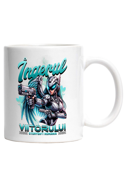 StoryGift Romania Cana Femeie razboinica robot Îngerul Viitorului, 330ml, Cer...