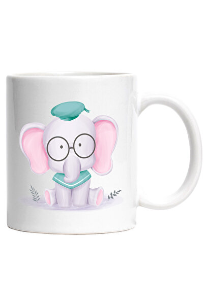StoryGift Romania Cana Cu Elefant, Ochelari, Palarie, Batic, Multicolor 330 ml, Ceramica cu Maner , Cu Maner Alb