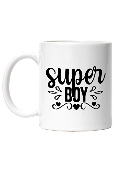 StoryGift Romania Cana pentru un baiat cuminte si bun cu mesajul "Super boy" - inimioare cu Maner , Cu Maner Alb