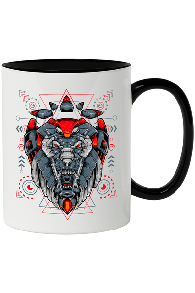 StoryGift Romania Cana Cu Cap De Leu, Robot, Geometric, Cyberpunk, SF, Multic...