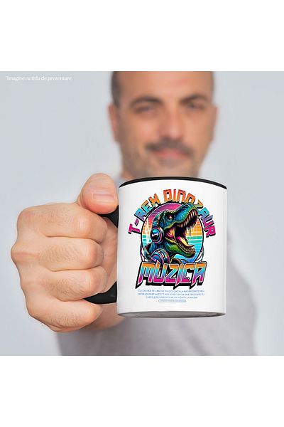 StoryGift Romania T-Rex Dinosaur Mug - Jurassic Music and Headphones, 330ml, Ceramic with Black Handle, With Ma,STG
