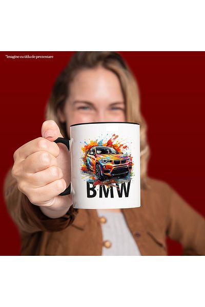 StoryGift Romania Mug With Car, BMW, Splash, Watercolor, Paint, Multicolor 330 ml, Ceramic with , With ,STG .